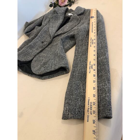 Apt. 9 Black White Tweed Blazer Jacket Removable Faux Fur Collar Single Button - Picture 7 of 9